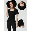 INSPIRE CHIC Women's Square Neck Solid Color Puff Short Sleeve Lace Up Gothic Blouse - 2 of 4