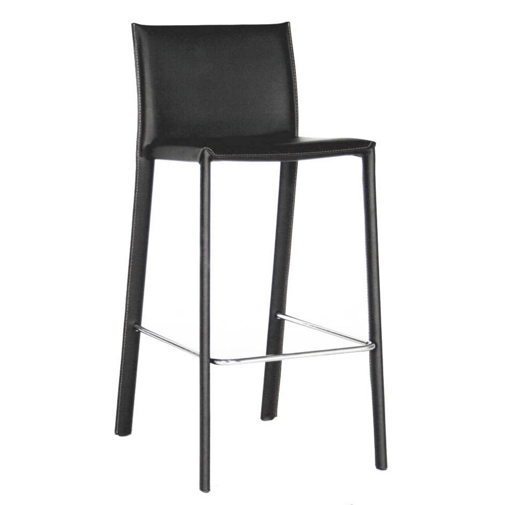 Photos - Chair Set of 2 Crawford Leather Counter Height Barstools: Steel Frame, Foam Fill, White Stitching - Baxton Studio