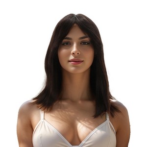 Unique Bargains Women's Bangs Straight Hair Wig 2x4in 180 Real Human Hair 12in Black 1 Pc - 1 of 4