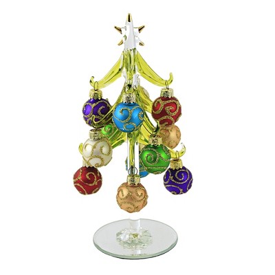 Christmas 8.0" Glass Tree Multi-Colored Balls Star Mirror Glittered  -  Decorative Figurines