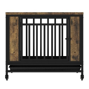 Hrinhom 32.5"W Dog Crate Furniture, Wooden Dog Kennel with Iron Door and Tray - 1 of 4