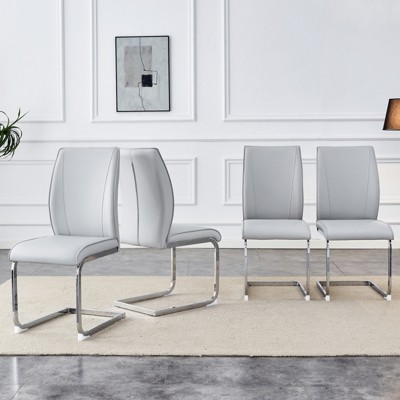 FONTOI 4PCS Arch Dining Chairs with High Resilience, Dining Chair with Arched Metal Legs for Living Room, Gray&Silver, 21.6"*39"*17.3"