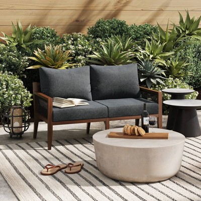 Freya Bohemian Dark Gray Acacia Wood Outdoor Loveseat