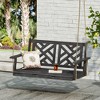 NAYSAYE Patio Swing Acacia Wood Porch Swing with Slatted Seat for Outdoor Relaxation, Dark Gray, 25.25"*22"*41.89" - 2 of 4
