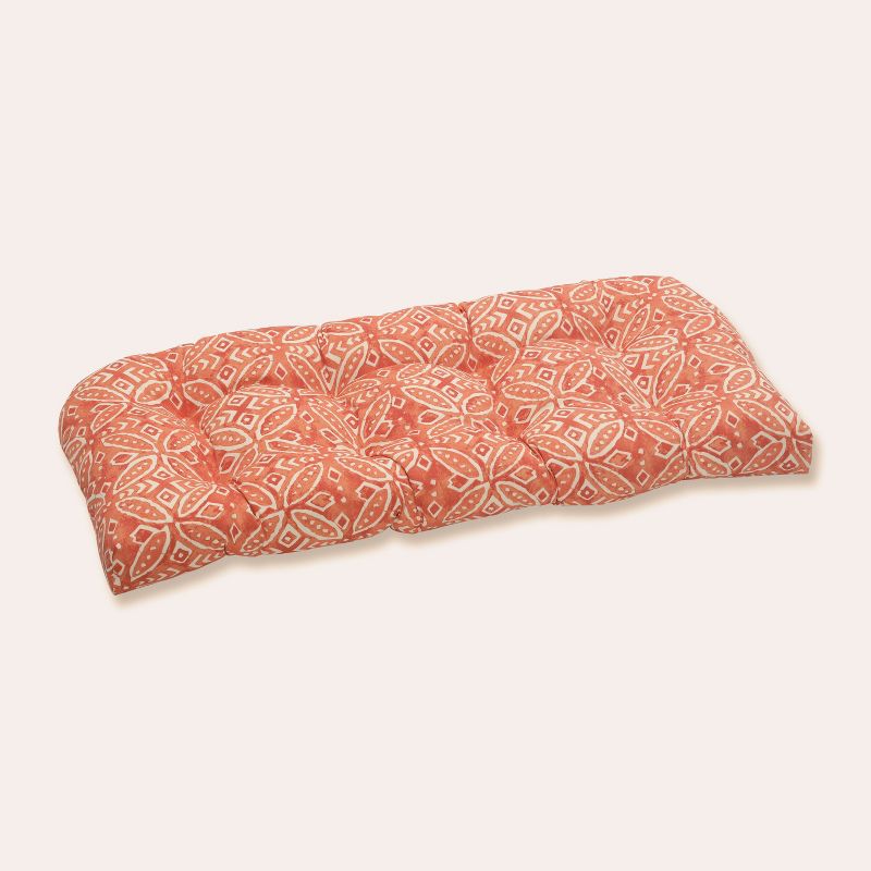 Merida Pimento Wicker Outdoor Loveseat Cushion Orange - Pillow Perfect, 1 of 6