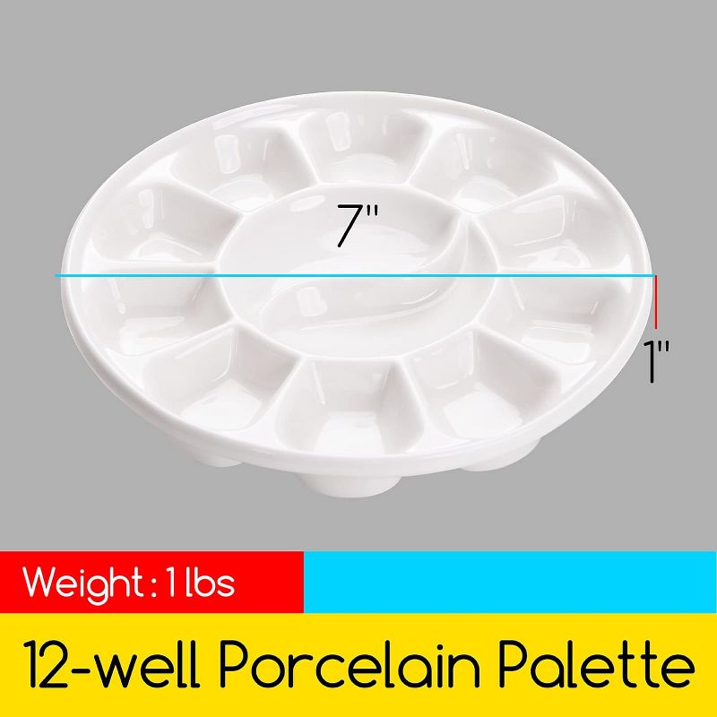 MEEDEN 12-Well Round Porcelain Watercolor Paint Palette for Watercolor Gouache Acrylic Oil Painting, 7-Inch, 5 of 6