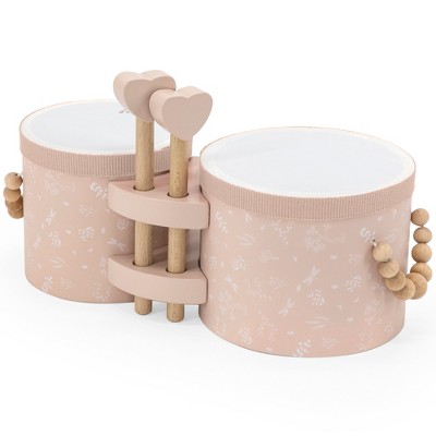 Label Label: Wooden Bongos - Pink, 2 Heart-Shaped Drum Sticks, Ages 2+