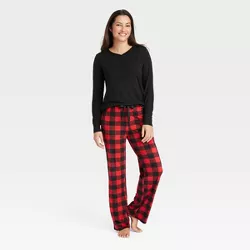 Women's Henley Top and Pants Pajama Set - Stars Above™ Dark Red XXL