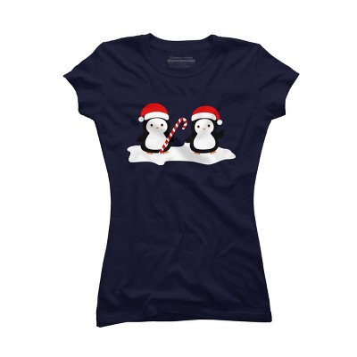 Junior's Design By Humans Christmas penguins are so cute By happinessinatee T-Shirt