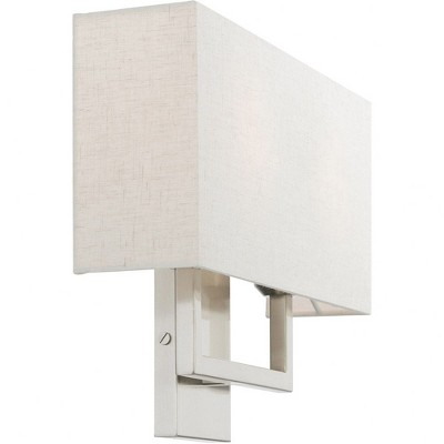 Brushed Nickel 2-Light Wall Sconce with Oatmeal Fabric Shade