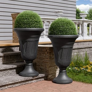 FONTOI 2 Pack Planters with Scalloped Rim, Outdoor Indoor Planters, Flower Plant Pots for Garden, Patio, Backyard, Porch, Black, 15.75"*23.62"*15.75" - 1 of 4