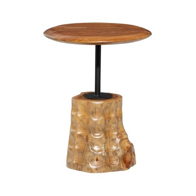 Eco-Friendly Teak Wood Round Accent Table with Metal Base