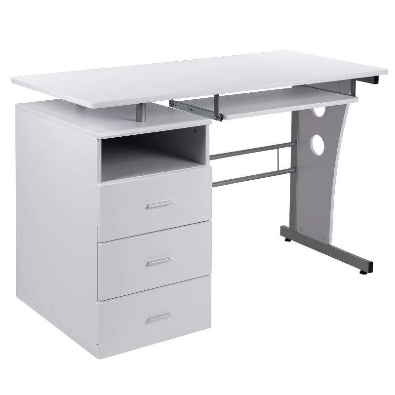 Emma and Oliver Desk with Three Drawer Single Pedestal and Pull-Out Keyboard Tray, 1 of 11