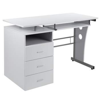 Flash Furniture Computer Desk with Three Drawer Single Pedestal and Pull-Out Keyboard Tray