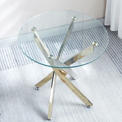 Vynxaria Round Glass Coffee Tables - Contemporary Elegance with Sleek Steel Accents
