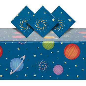 Blue Panda 3 Pack Outer Space Tablecloth for Kids Galaxy Birthday Party Decorations, Disposable Plastic, 54x108 In