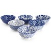 Elama Moxy 6 Piece Assorted Design 20oz Porcelain Footed Bowl Set in Blue - 2 of 4