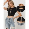 Allegra K Women's Club Party Rib-knit Chain Front Short Sleeve Crop Top - 2 of 4