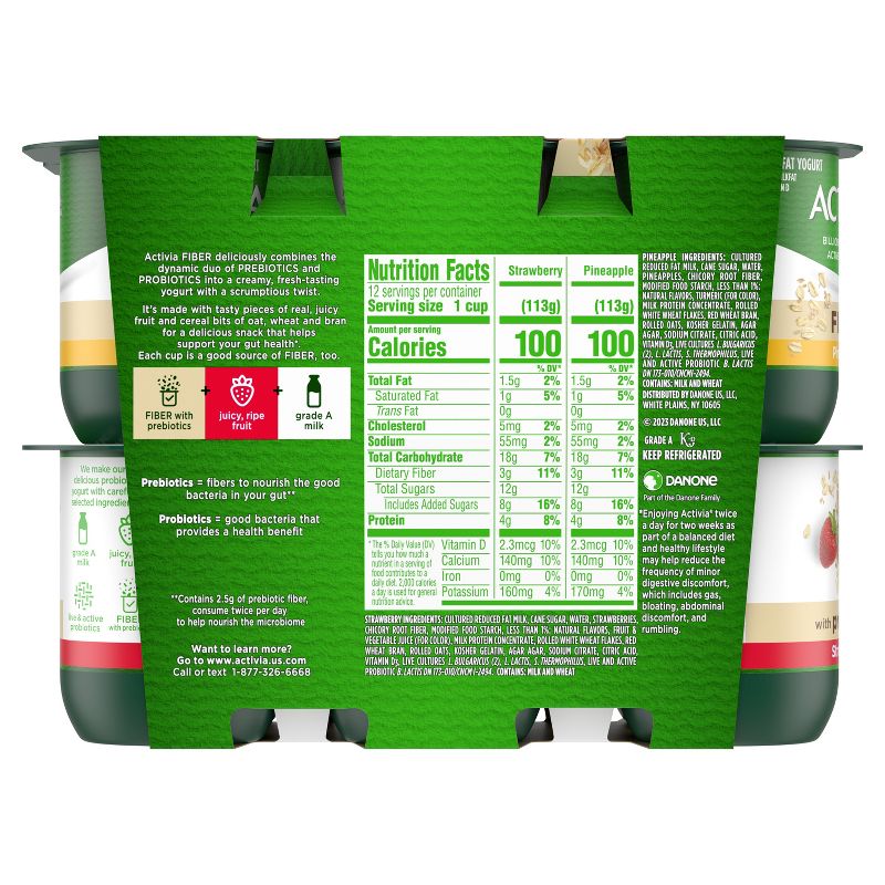Activia Low Fat Fiber Probiotic Strawberry &#38; Pineapple Yogurt Variety Pack - 12ct/4oz Cups, 4 of 11