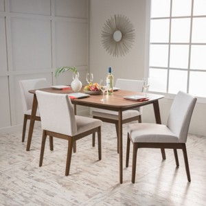 GDFStudio Tofolli 5 Pieces Mid Century Modern Upholstered Rubber Wood Dining Set - 1 of 4