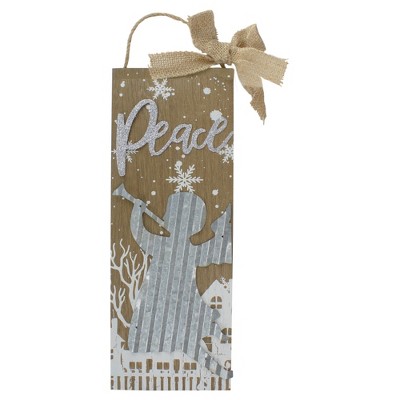 Northlight 12.5" Galvanized Metal Angel and Peace Christmas Wall Decor