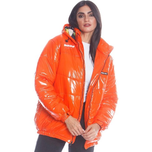 Members Only Mens Shiny Collab Puffer Jacket orange L Target