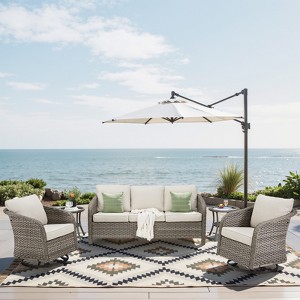 Buenhomino Outdoor Wicker Furniture Set – Swivel Glide Chairs, Sofas, Ottomans & Tables, All-Weather PE Rattan with Cushions for Patio, Garden & Deck - 1 of 4