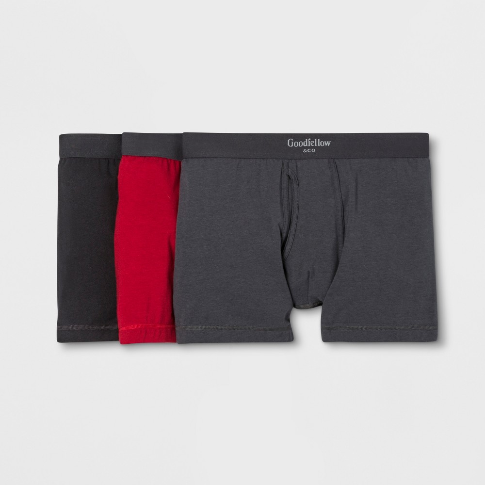 Men's Premium Knit 3pk Boxer Briefs - Goodfellow & Co Black/Red 2XL was $18.99 now $9.99 (47.0% off)