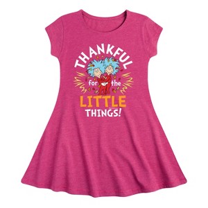 Girls' - Dr. Seuss - Thanksgiving Is A Family Thing Fit & Flair Cap Sleeve Graphic Dress - 1 of 4