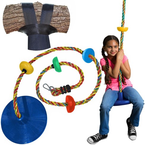 Jungle Gym Kingdom Saucer Tree Swing - Playground Accessories for Climbing,  Blue Disc/Rainbow Rope