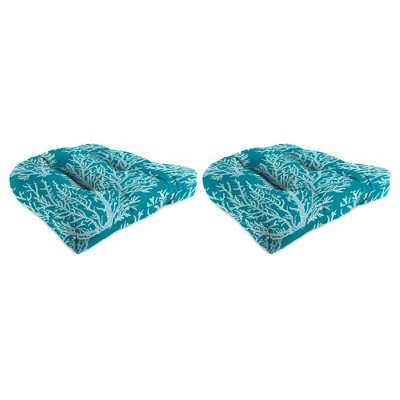 Outdoor Set Of 2 18" x 18" x 4" Wicker Chair Cushions In Seacoral Turquoise - Jordan Manufacturing