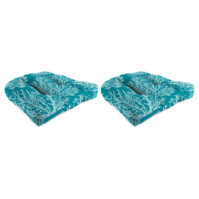 Outdoor Set Of 2 18&#34; x 18&#34; x 4&#34; Wicker Chair Cushions In Seacoral Turquoise - Jordan Manufacturing, 1 of 5
