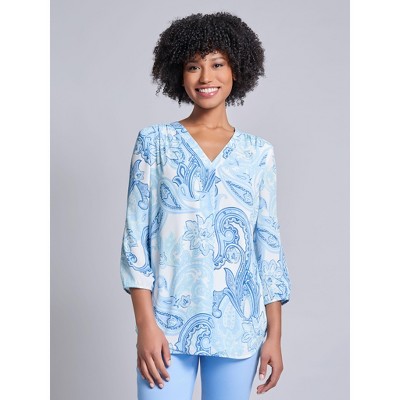 Jones New York V-Neck Pleated Kelly Blouse