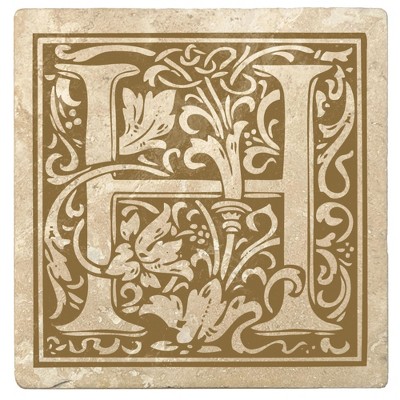 Christmas by Krebs Set of 4 Ivory and Harvest Gold Alphabet "H" Square Monogram Coasters 4"