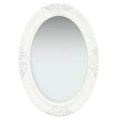 Aghana Digitals Baroque Style Oval Wall Mirror, 19.7x27.6in White Natural Wood with Antique Finish