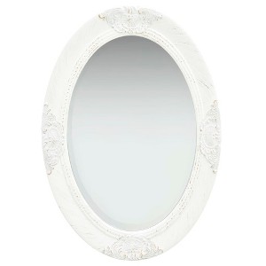 Aghana Digitals Baroque Style Oval Wall Mirror, 19.7x27.6in White Natural Wood with Antique Finish - 1 of 4