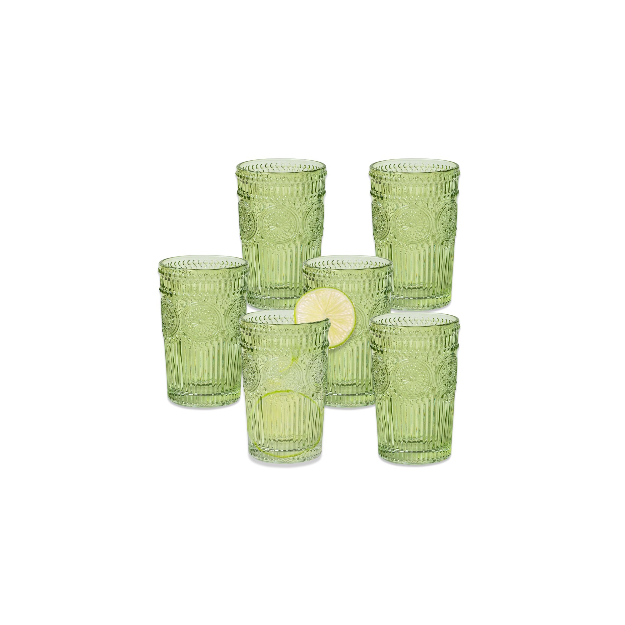 Kate Aspen 13 oz. Vintage Textured Sage Green Glass (Set of 6) | 27203GN