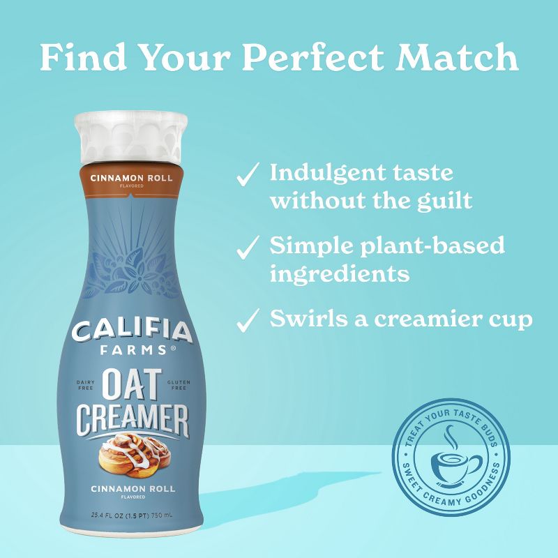 Califia Farms Cinnamon Roll Oat Milk Coffee Creamer - 25.4 fl oz, 4 of 14