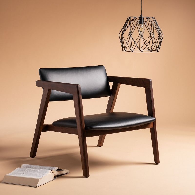 ƒclair Mid-Century Leather Chair - Black/Brown - Safavieh., 2 of 10