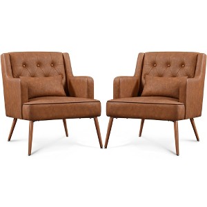 Yaheetech Set of 2 Button Tufted Modern Accent Armchairs with Lumbar Support, Retro Brown - 1 of 4