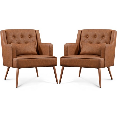 Yaheetech Set of 2 Button Tufted Modern Accent Armchairs with Lumbar Support, Retro Brown - image 1 of 4