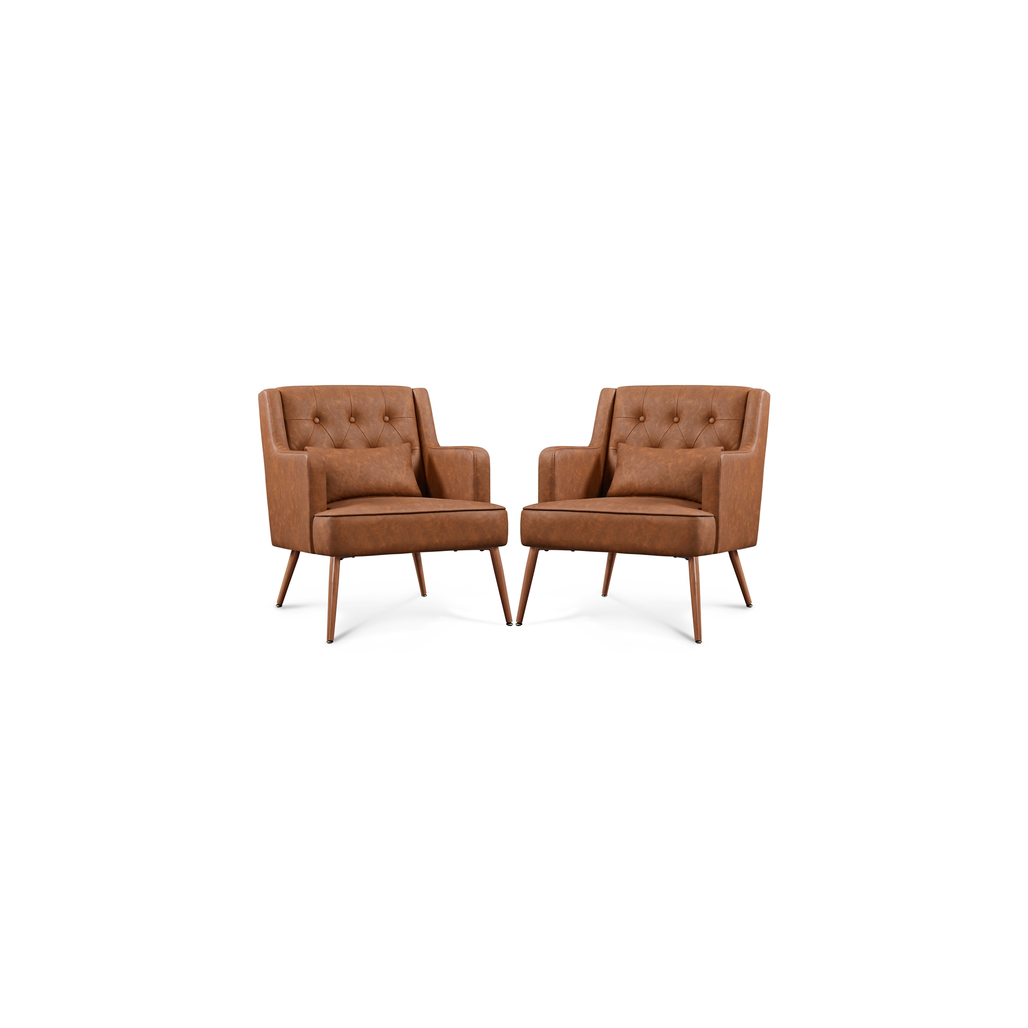 Yaheetech Set of 2 Button Tufted Modern Accent Armchairs with Lumbar Support, Retro Brown