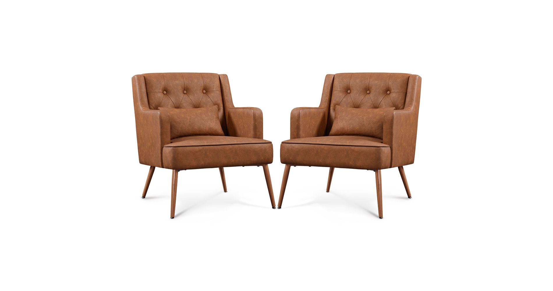 Yaheetech Set of 2 Button Tufted Modern Accent Armchairs with Lumbar Support, Retro Brown