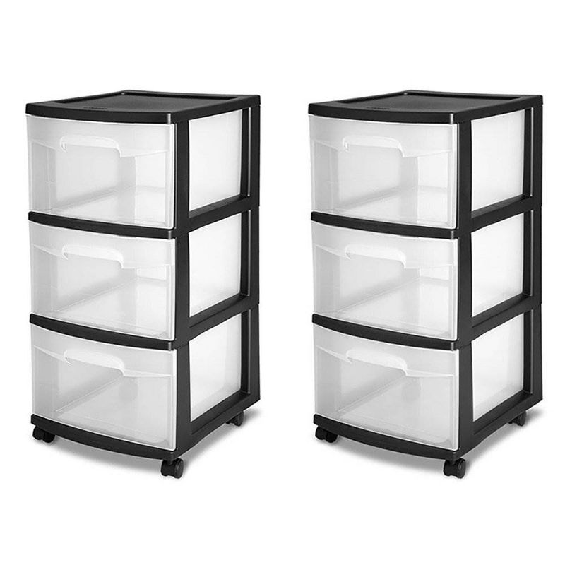Sterilite 3-Drawer Plastic Rolling Storage Cart, Clear with Black Frame, 1 of 9