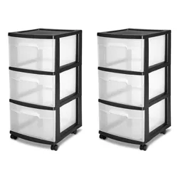 Sterilite 28308002 3 Drawer Cart 12.63 Inches, 4-Pack White Frame with Clear Drawers and Black Casters 
