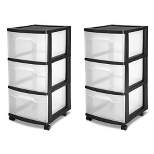 Sterilite 3-Drawer Plastic Rolling Storage Cart, Clear with Black Frame