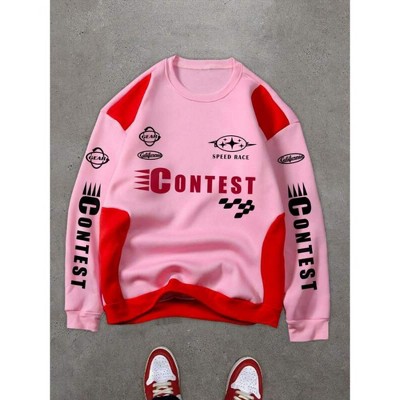 TIME HOLLOW Casual Loose Fit Letter Print Round Neck Long Sleeve Sweatshirt - Spring Autumn Wear