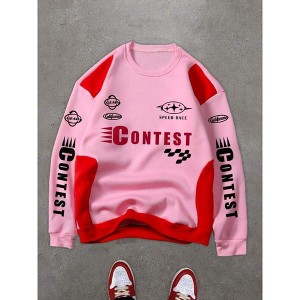 TIME HOLLOW Casual Loose Fit Letter Print Round Neck Long Sleeve Sweatshirt - Spring Autumn Wear - 1 of 2