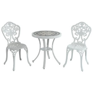 CLIHOME 3-Piece Patio Cast Aluminum Bistro Table and Chairs Set - 1 of 4