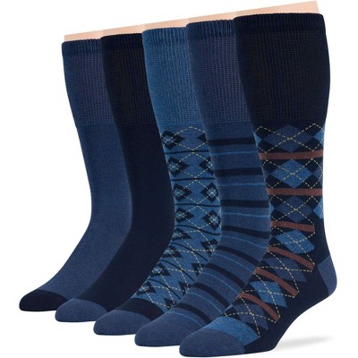 Men Diabetic Non-Binding Cotton Socks - Mid Calf - Patterned Solid 5 Pack Large/XL - Black, Brown, Dark Grey, Khaki | 7BIGSTARS KINGDOM